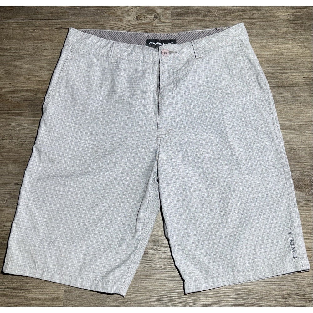 O'Neill Men's Plaid Shorts Size 31 Gray Casual Golf Surf Flat Front